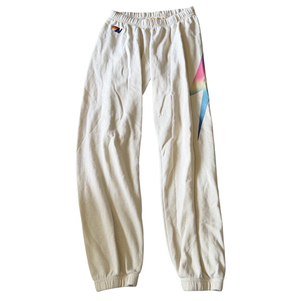 AVIATOR NATION Sweatpants Womens XS Cream Rainbow Bolt Joggers Made In USA